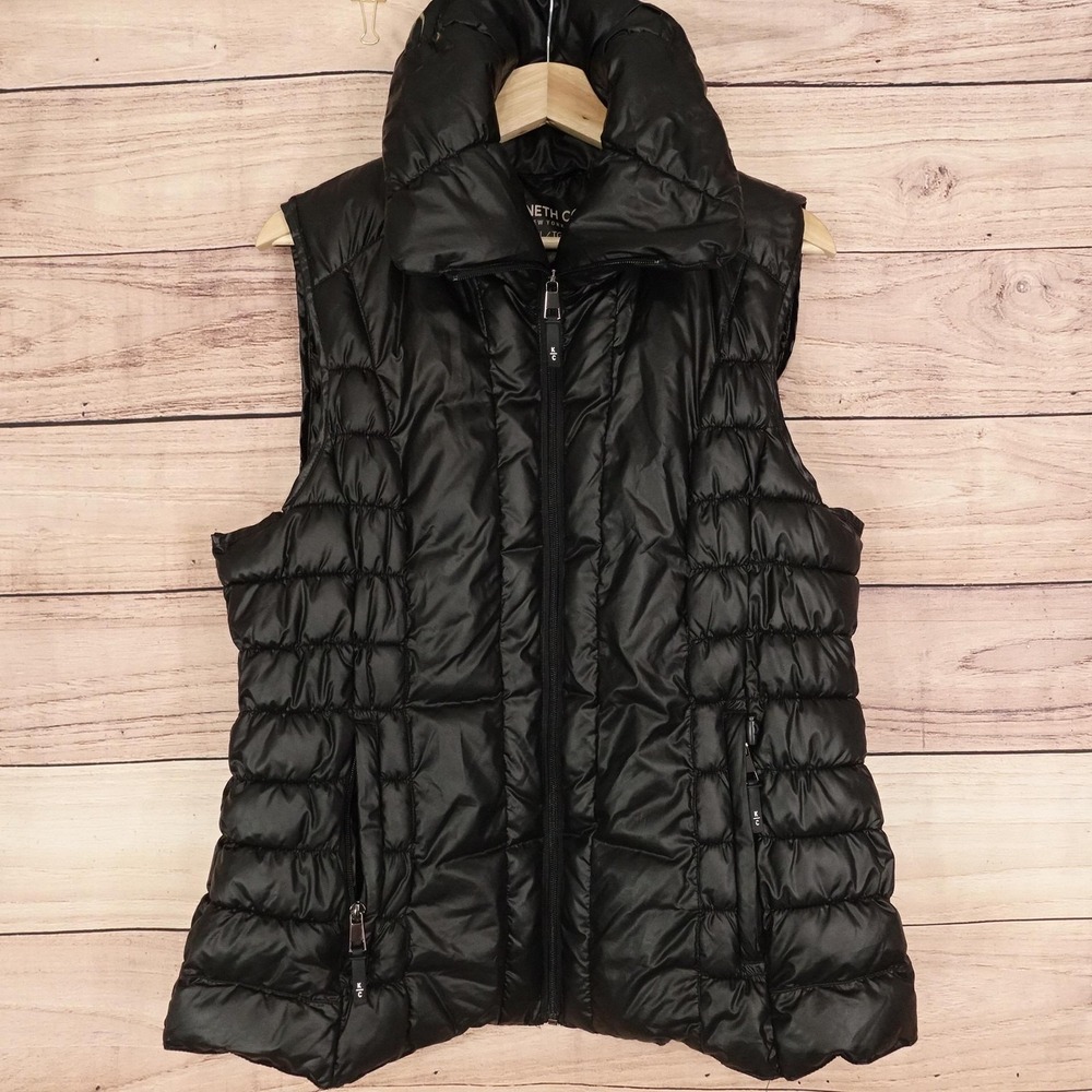 Kenneth Cole New York Vest Womens XL Black Quilted Puffer Zip Pockets Warm